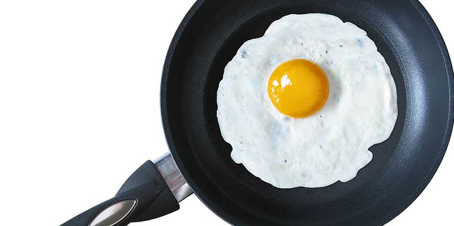 Una padella e un uovo per dimostrare gli effetti del caldo su Fido
