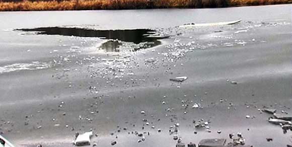 Cane rischia di affogare in un lago ghiacciato: salvato da un suo simile