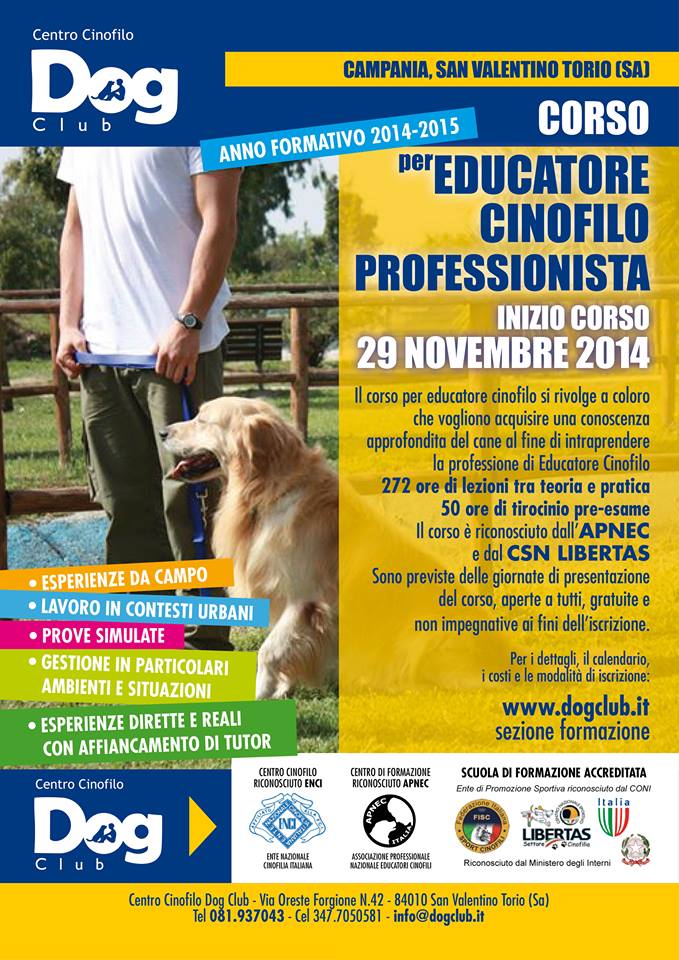 Campania: Corso per educatore cinofilo professionista a.f. 2014-2015
