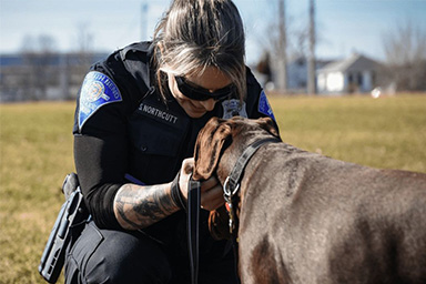 Trovato con una fascetta legata al muso, il cane Zeus viene adottato dalla poliziotta che l'ha salvato
