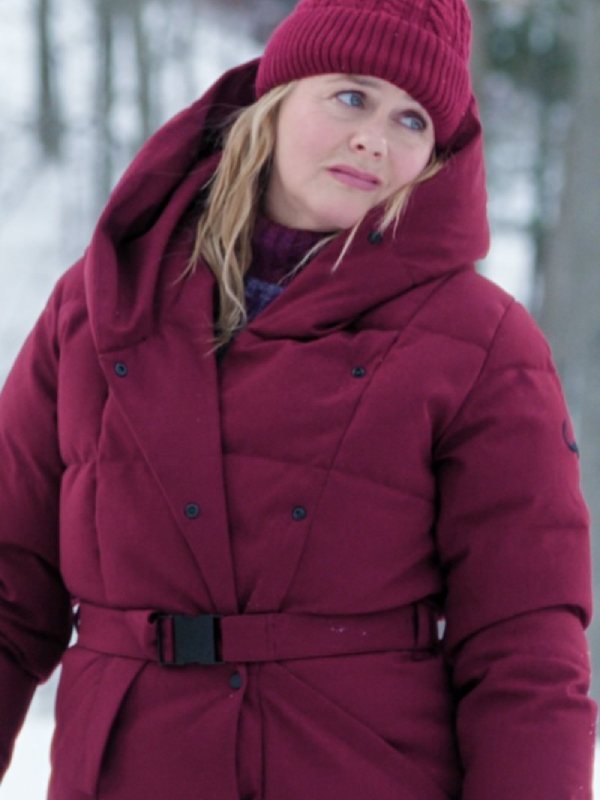 A Merry Little Ex-Mas Alicia Silverstone Maroon Puffer Coat